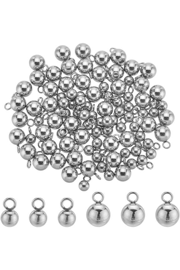 100PCS Stainless Steel Ball Charms Silver Sphere Charms Metal Alloy Punk Small Smooth Seamless Round Balls Charm Bulk