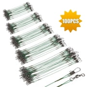 100PCS Stainless Steel Fishing Line Leaders, TSV Tooth Proof Heavy Duty Trace Fishing Leader Wire with Swivels and Snaps 14kg Pull for Connect Tackle Lures Rig or Hooks Green