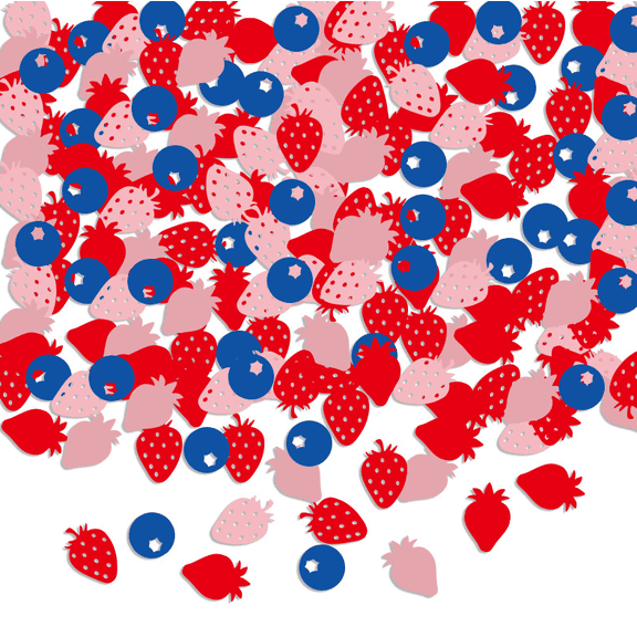 100PCS Strawberry and Blueberry Confetti, Red, Blue, and Pink Berry Fruit Theme Party Table Scatter Decorations