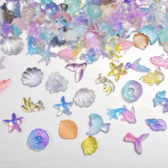 100PCS Summer Beach Nail Resin Charms Summer Ocean Theme Nail Rhinestone Diamonds 3D Starfish Charms for Nails Sea Shell Starfish Dolphin Fishtail Nail Gem for Women Nail Supplies Manicure Decoration