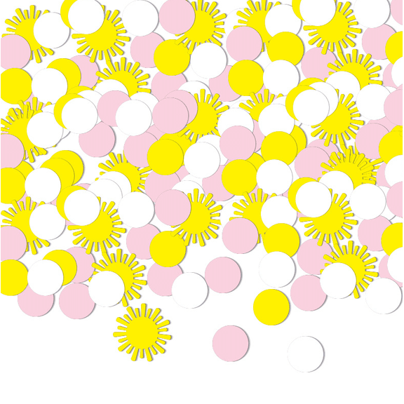 100PCS Sun and Circle Confetti, Yellow, Pink, and White, Party Table Decoration, Sunshine Theme