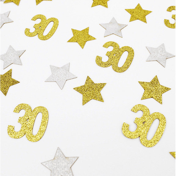 100PCS Sweet 30 Birthday Glitter Confetti, Gold and Silver Stars with Number 30, Party Table Decoration