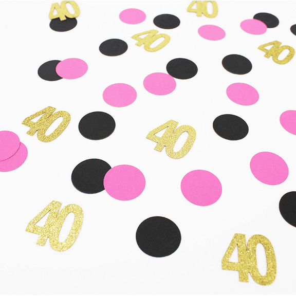 100PCS Sweet 40 Birthday Party Confetti, Hot Pink, Black, and Gold Glitter, Circle Dot Table Scatter Decorations