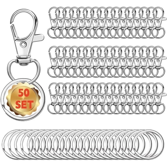 100PCS Swivel Snap Hooks with Key Rings for Keychains, Lanyards, Jewelry Making, Assorted Sizes in Silver
