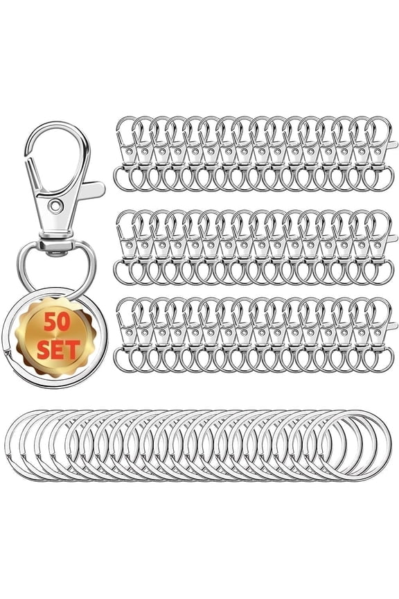 100PCS Swivel Snap Hooks with Key Rings for Keychains, Lanyards, Jewelry Making, Assorted Sizes in Silver