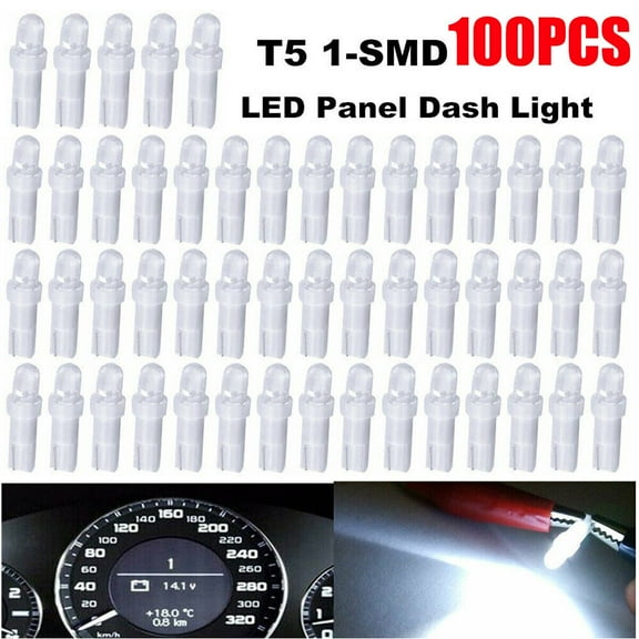 100PCS T5 LED White Instrument Panel Cluster Gauge Dash Bulbs Light 74 70 37