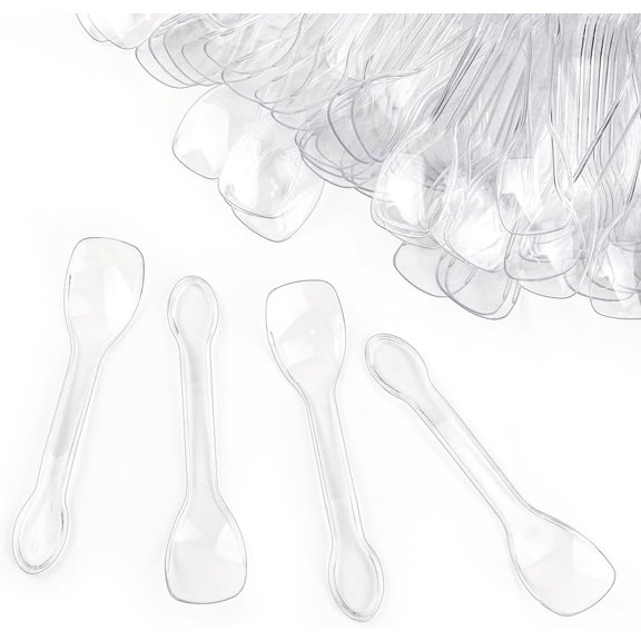 100PCS Tasting Spoons Ice Cream Dessert Taster Spoons Plastic Mini Spoons Disposable Dessert Spoons for Miniature Dessert Cups, Sampling, Small Catering Supplies, Tasting Party (Clear)
