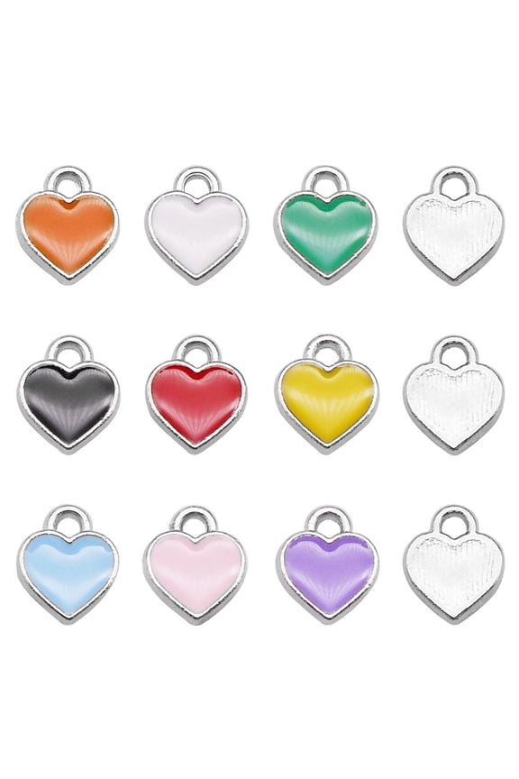 100PCS Tiny 9x7mm Enamel Heart Charms Mixed Colors Alloy Pendant For Necklace Bracelet Earrings Jewelry DIY Making Accessory