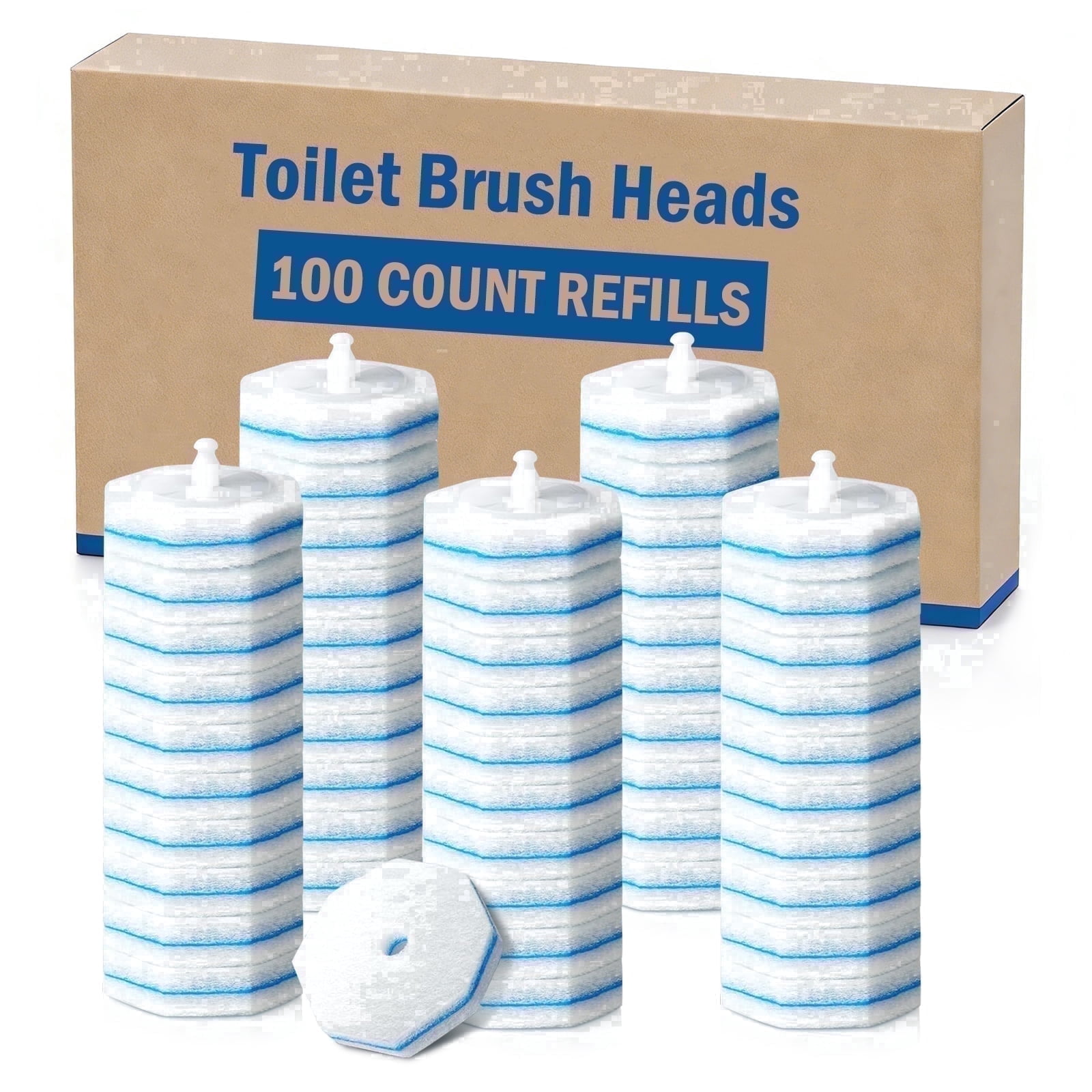 100PCS Toilet Bowl Wand Refills, Replacement Heads for Bathroom Cleaning Pads, Disposable Toilet Brush Refills Compatible with Household Brushes & Scrubbers, Refill Pack