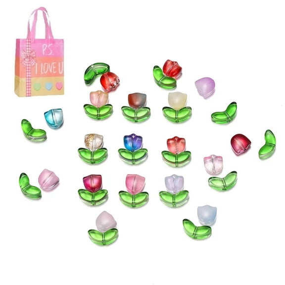 100PCS Translucent Flower Glass Loose Beads - Needle-Free DIY Bracelet Beads for Jewelry Making Mother’s Day Gifts  Z