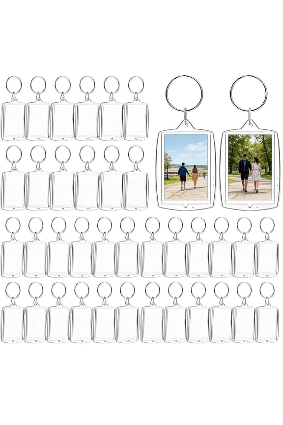 100PCS Transparent Acrylic Photo Keychain Blank, Plastic Frame Gift Making Accessory Set