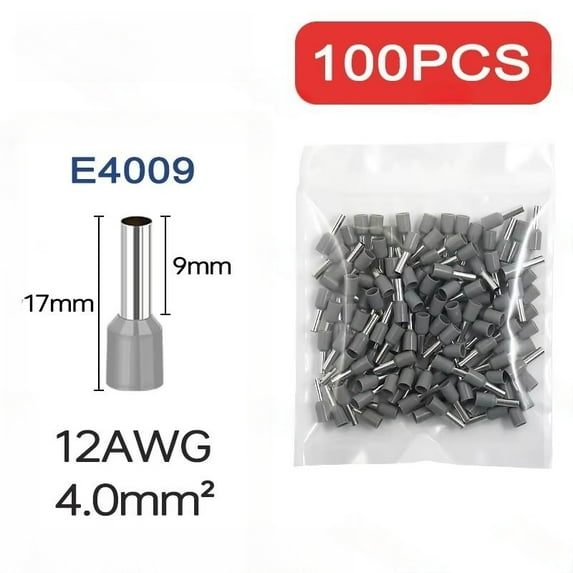 100PCS Tubular Crimp Terminals Wire Cable Ferrules Connectors E0508 E7508 E1008 E1508 E2508 E4009 E6012 Ferrules