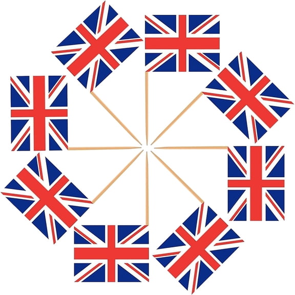 100PCS Union Jack Flags Toothpick Cocktail Sticks,King Charles III Coronation Cake Toppers,Flags Cocktail Sticks Cupcakes Toppers King Charles Coronation Cake Decorations for Union Jack Party Supplies