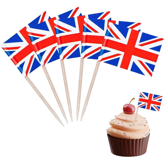 100PCS Union Jack Toothpick Flags Cupcake Toppers Decorations for Party, British Cocktail Sticks Flags Food Labels Food Flags for Fruit Salad Cheese Plate Baby Shower Wedding Birthday Party Supplies