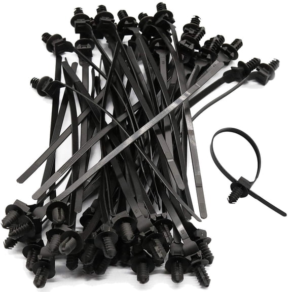 100PCS Universal Push Mount Cable Zip Tie Black Wire Tie with Push Pin Assortment for Indoor and Outdoor Wire Tying Nylon Locking Cable Strap