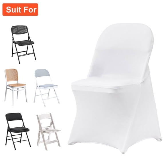 100PCS Universal Stretch Spandex Chair Covers Folding Chair Protective Slipcovers for Wedding Holiday Banquet Party Celebration Dining(White)