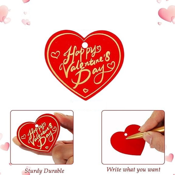 100PCS Valentine's Day Gift Tags,Red Heart Shaped Hanging Labels, Happy Valentine's Day Bulk Paper Tags , Gift Wrapping, DIY Crafts Party Favor Supplies
