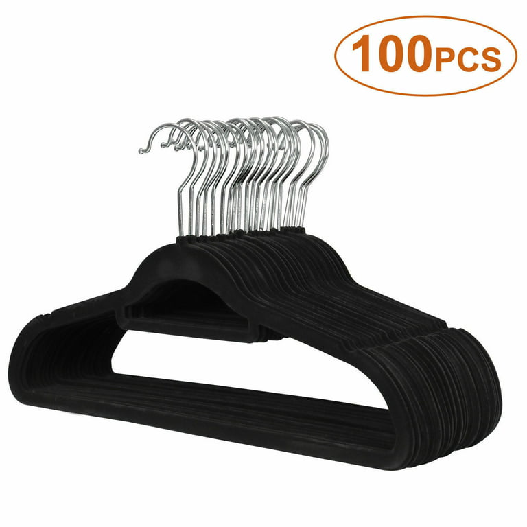 100 Pack Non Slip Velvet Hangers For Suit/Shirt/Pants Black