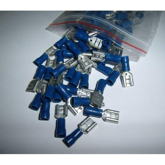 100PCS Vinyl Female Wire Terminal Blue 16-14 Ga AWG Quick Disconnect Connectors