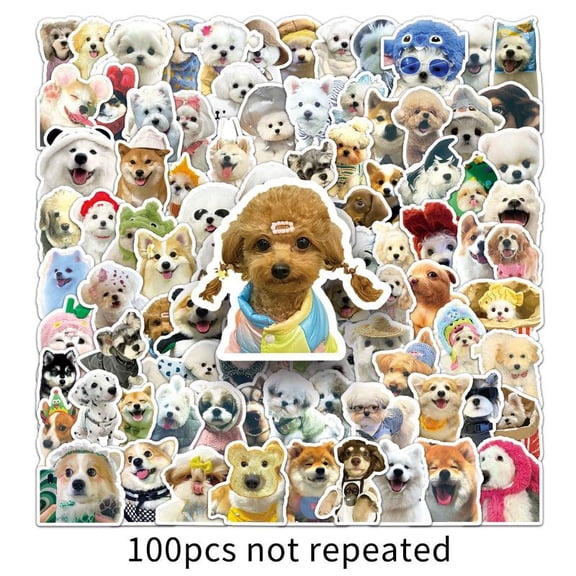 100PCS Vinyl PVC Funny Dog Sticker Sheet - Unique Varied-Size Waterproof Animal Decals for Teens' Bikes, Thanksgiving Journals, Children's Day Gifts, Adults' Water Bottles, Laptops