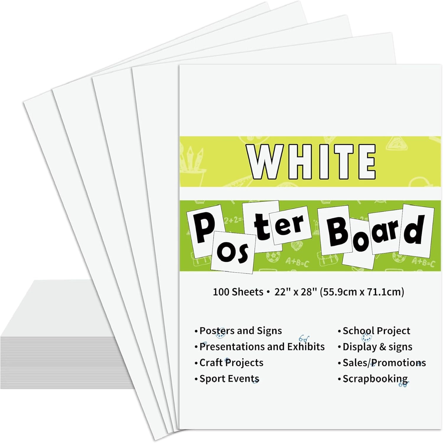 100PCS White 22"X28" Poster Board School and Craft Supplies,Super Value ...