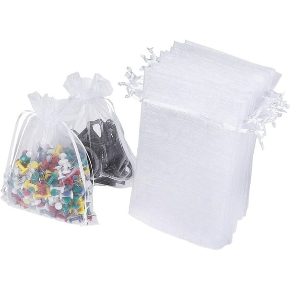 100PCS White Organza Gift Bags 4x6 inch,Casewin Sheer Organza Bags ,Wedding Favor Bags With Drawstring,Jewelry Gift Bags for Party Christmas Candy Bags