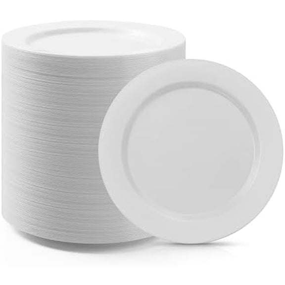 100PCS White Plastic Dessert Plates 7inch, Premium Hard Disposable Plates for Party, Wedding