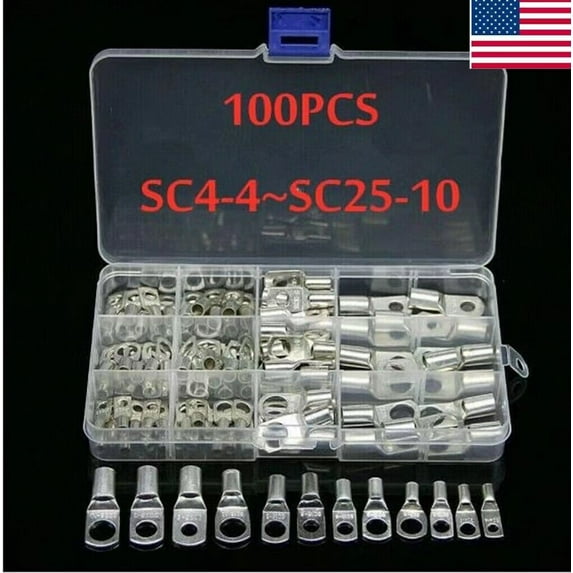 100PCS Wire Copper Ring Terminal Lug Kit Tinned Battery Wire Welding Connectors