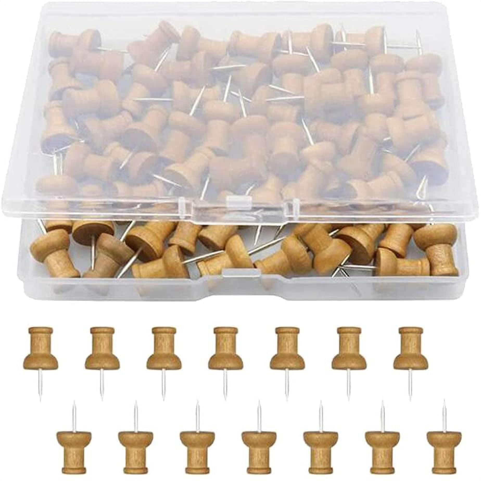100PCS Wood Push Pins,Wooden Thumb Tacks for Cork Boards Map Photos