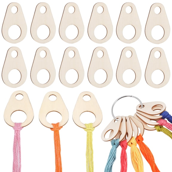 100PCS Wood Thread Drops Embroidery Floss Chips Organization Teardrop Shape 2.2 x 1.5 Inch Stitch Tread Bobbins Board Card with Floss