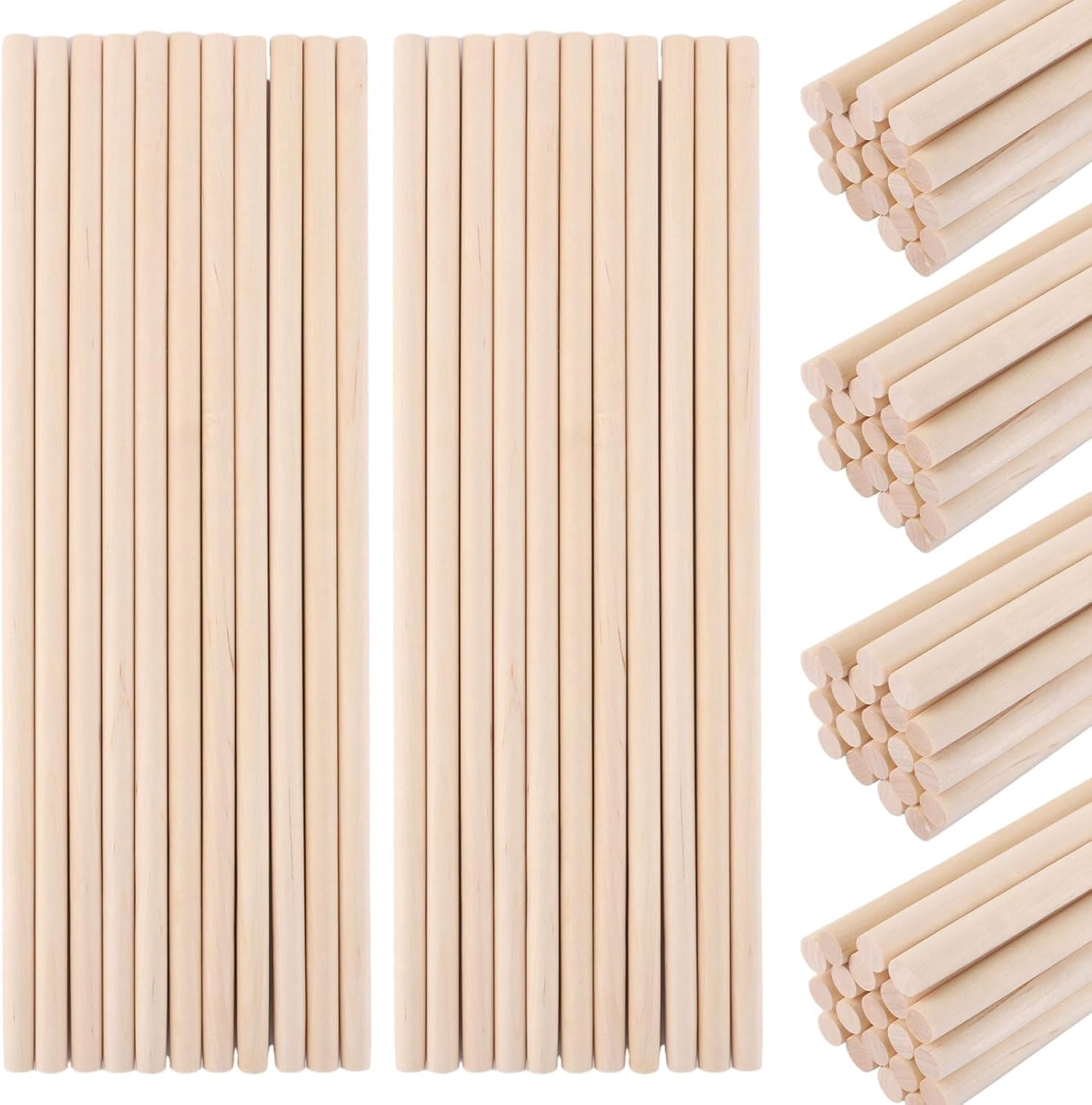 100PCS Wooden Dowel Rods, 3/8 Inch x 12 Inch Unfinished Hardwood Rod Wood Sticks for Crafts and DIYers