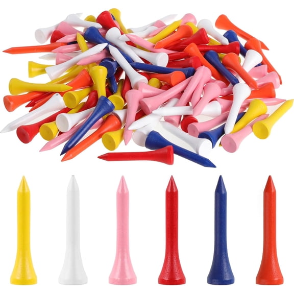 100PCS Wooden Golf Tees, 1 2/3 Professional Durable Wooden Tees Premium Stable Unbreakable Golf Tee Reduced Friction & Side Spin for Drivers & Woods