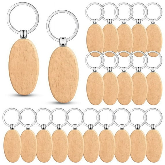 100PCS Wooden Keychain Blanks Wood Key Chain (Oval)