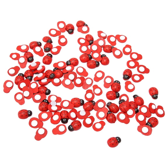 100PCS Wooden Ladybug Stickers, Self-Adhesive DIY Mini Ladybug Shaped Decorations, 0.74 x 0.55 in