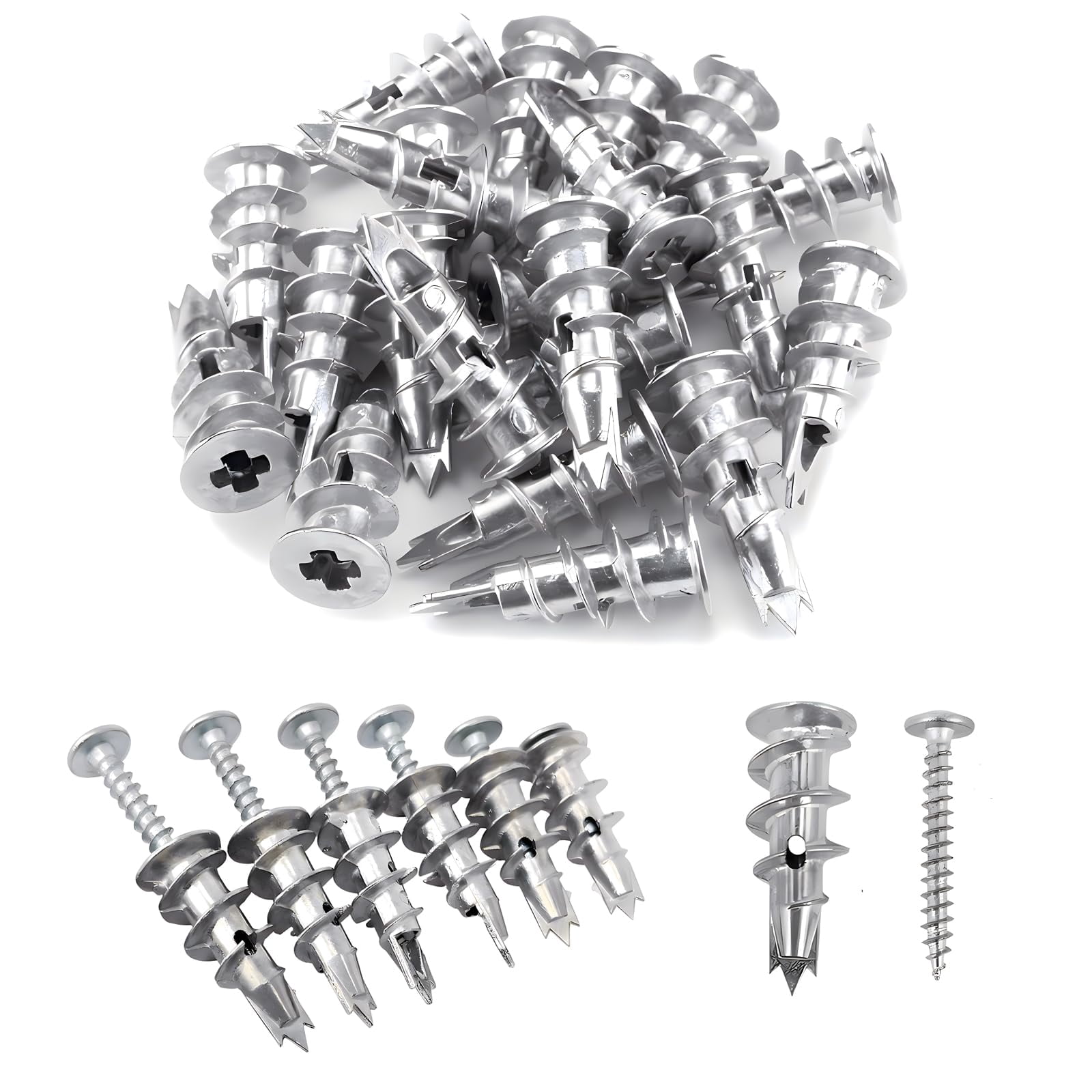 100PCS Zinc Self-Drilling Drywall Anchors, 50 Heavy Duty Hollow Metal Wall Anchors and 50#8 x 1-1/4'' Screws, Sheetrock Anchors and Screws Kit (White)