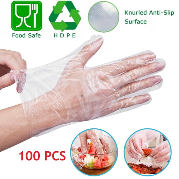 100PCS/set Transparent Disposable Gloves Kitchen Gloves Home Garden Kitchen Dining Disposable Kitchen Ware Plastic Food Safety