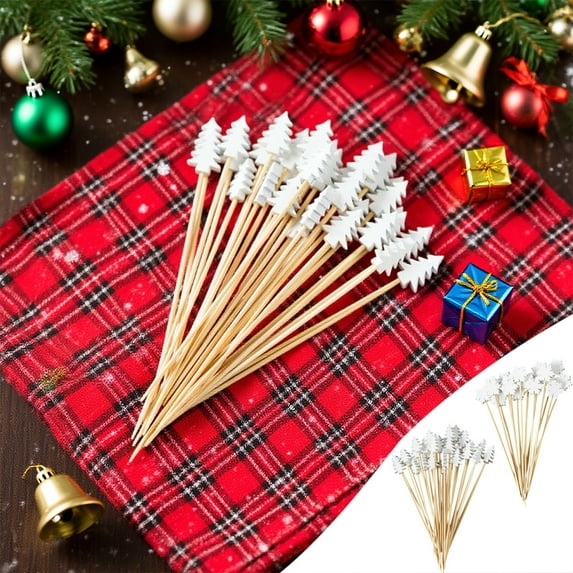 100PCs Christmas Disposable Fruit Picks,Christmas Tree Cocktail Drink ...