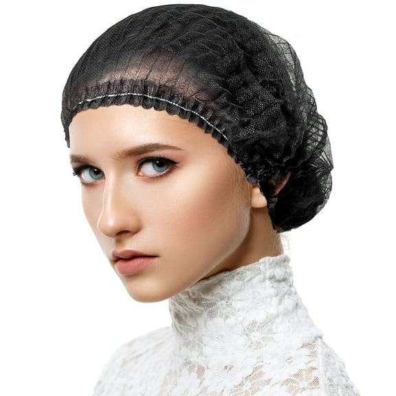 100PCs Disposable Black Bouffant Caps by VASTMED | 100% Latex Free, Non-Woven, Non-Pleated | Hair Net for Food Services Salon Spa Catering and Dust-free