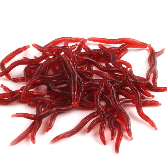 100PK Fishing Lures, Soft Worm Shaped Bait, 4in Red Worm Soft Lure for Freshwater Fishing Bass Trout Crappie - Walmart.com Image