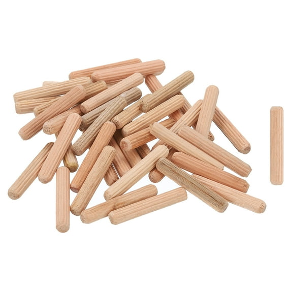 Uxcell 100 Pack 1/4" x 1-3/8" Wooden Dowel Pins, Furniture Woodwork Grooved Fluted Pin