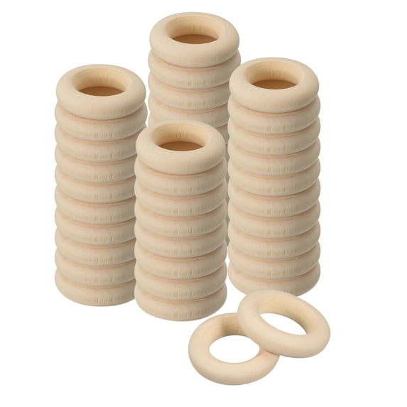 100Pack 25mm(1") Natural Wood Rings, 6mm Smooth Unfinished Wooden Circles