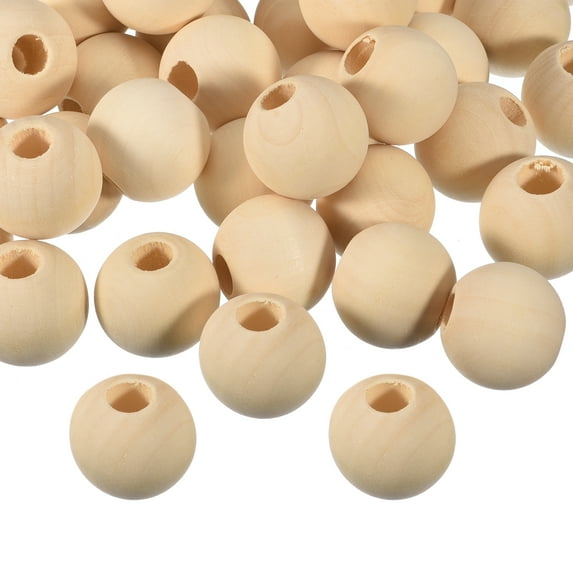100Pack 30mm Natural Wood Spacer Beads, 10mm Large Hole Unfinished Round Wooden Beads