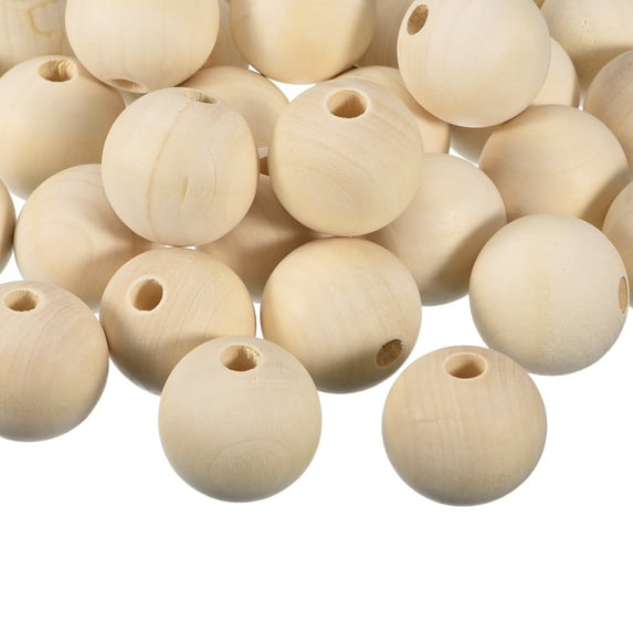 100Pack 35mm Natural Wood Spacer Beads, 10mm Large Hole Unfinished Round Wooden Beads