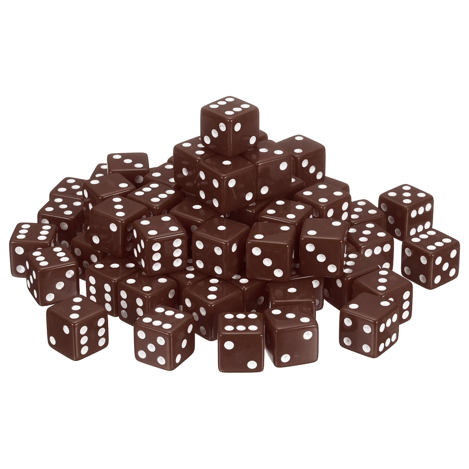 100Pack 6 Sided Acrylic Dice, 19mm/0.75" Large D6 Opaque Game Dice Bulk for Table Board Games Birthday Theme Party Fun Supply, Brown