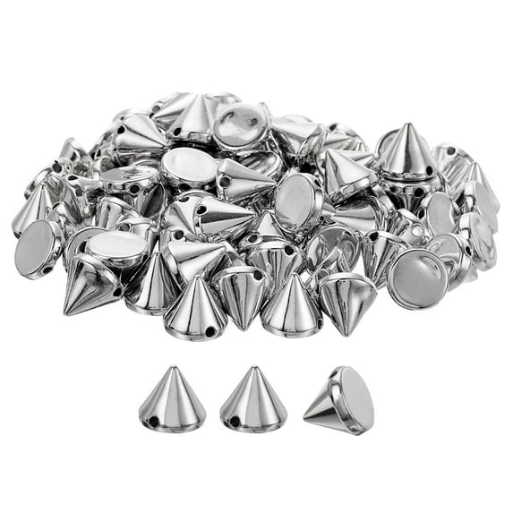 100Pack Acrylic Spike Cone Studs, 8x10mm Flat Back Sew on Glue on Punk Spike Beads (Silver Tone)