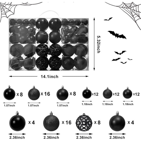 100Pack Black Christmas Balls Ornaments Set, Christmas Tree Ornament, Shatterproof Christmas Ball Decoration Hanging Tree Ornament Assortment Set Decor Holiday Wedding Party (Black)
