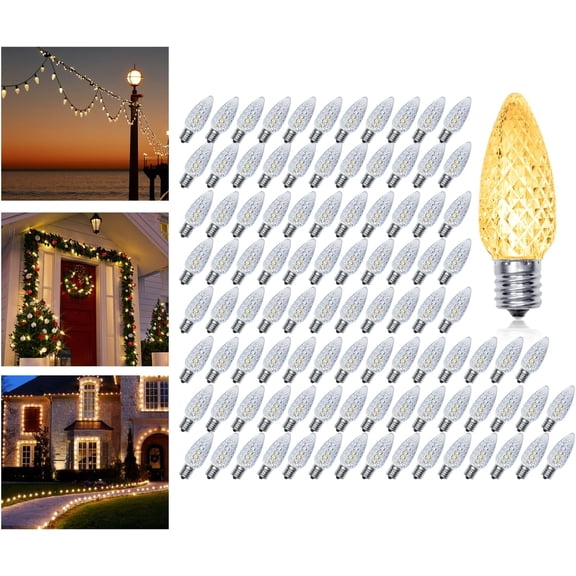 100Pack C9 LED Christmas Light Bulbs, Shatterproof & Waterproof C9 LED Replacement Bulbs, 2700K Warm White Holiday Decor for Indoor & Outdoor Use, E17 Base