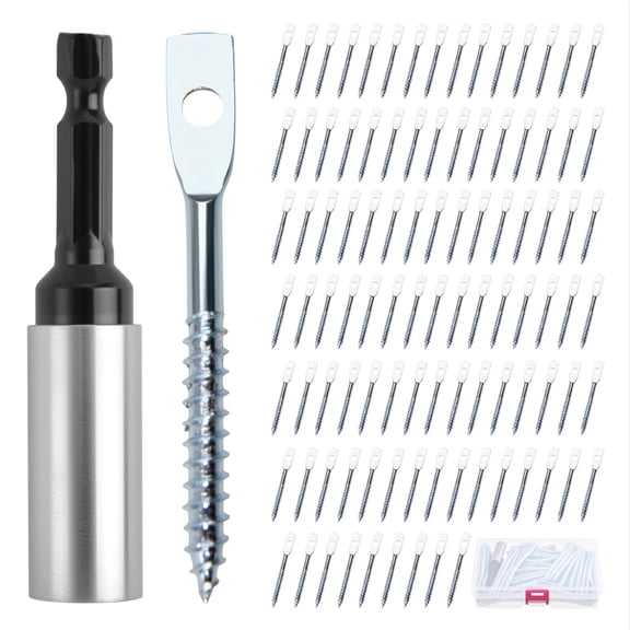 100Pack Eye Lag Wood Screw and 1pcs Driver Set Drop Ceiling Grid Eye Lag Self Tapping Screw Eye Lag Self Tapping Drilling Point Screw for Use with Attaching Hanger Wire to Ceiling Joists
