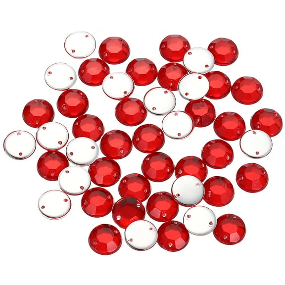 100Pack Flat Back Sew on Rhinestones Beads, 10mm Crystal Round Gems, Red
