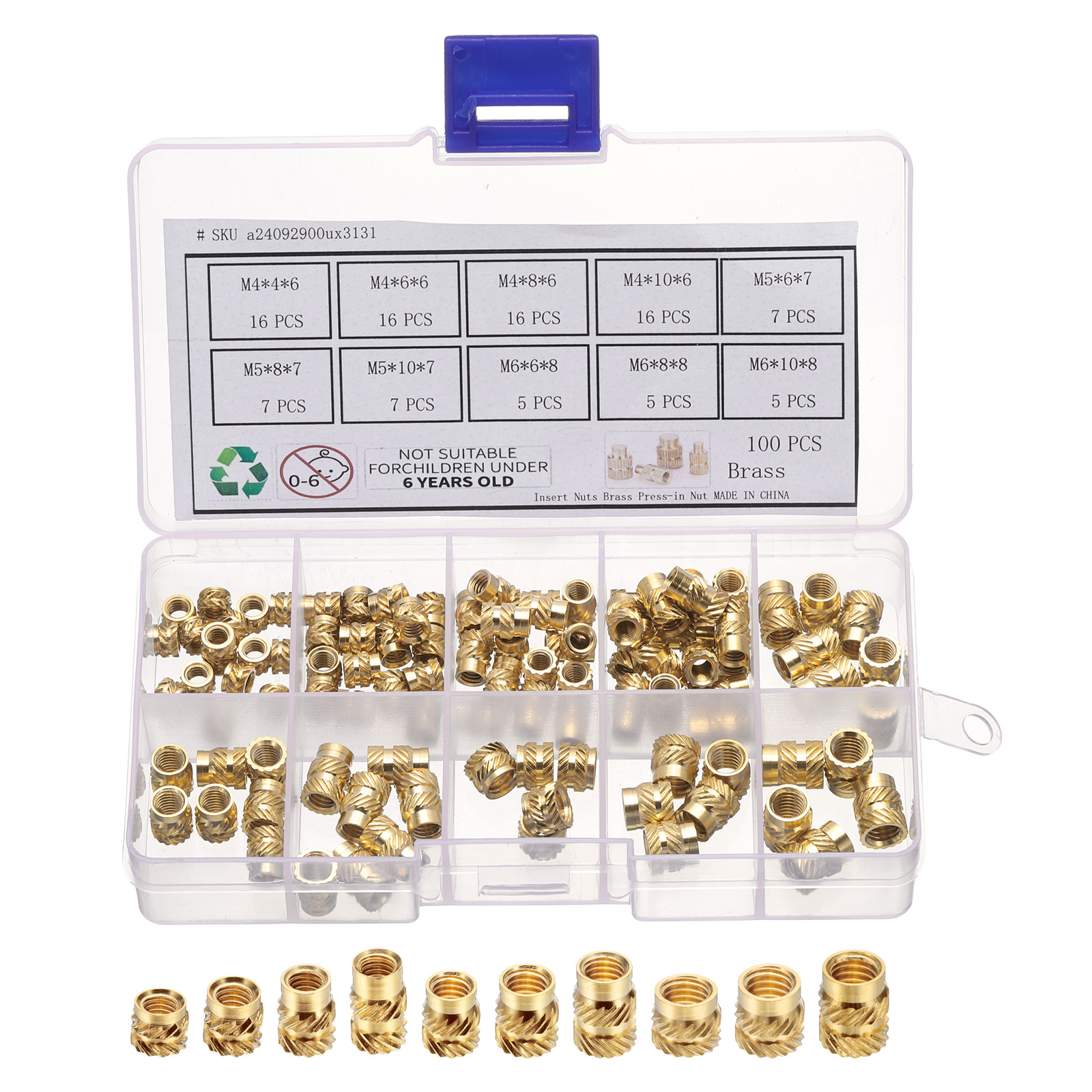 100Pack M4 M5 M6 Metric Threaded Inserts Brass Heat Set Insert Knurled ...